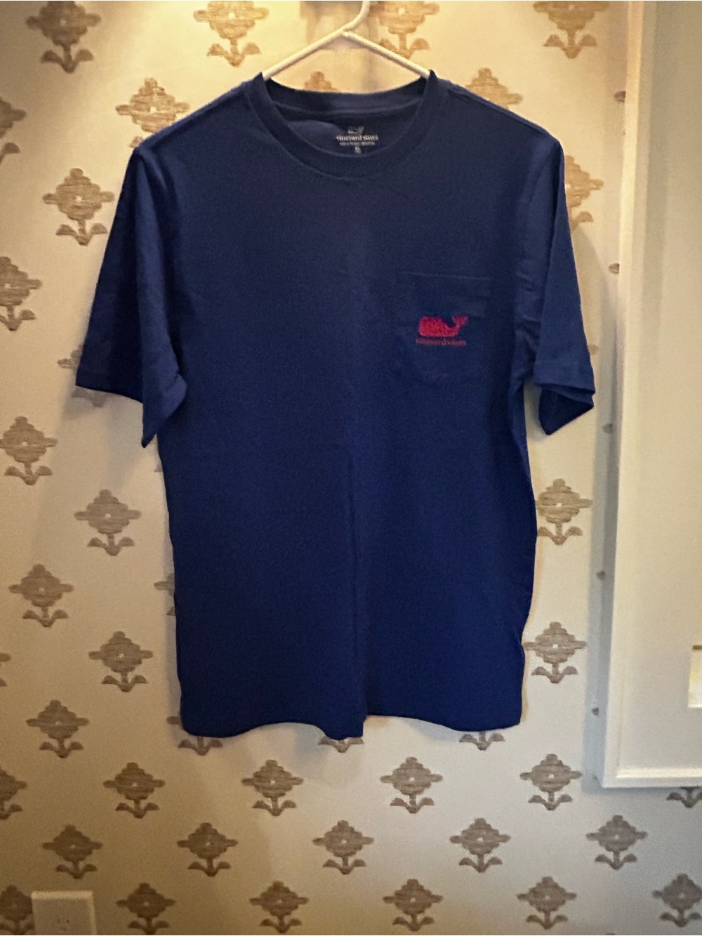 Vineyard Vines Navy Short-Sleeve Pocket Tee with Pink Whale Logo